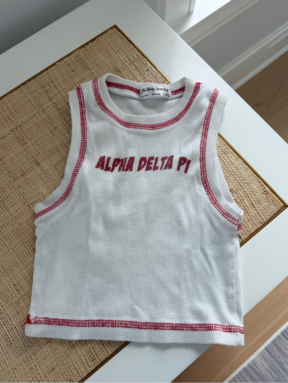 Alpha Delta Pi Crop Top - Tank Top - White and Red